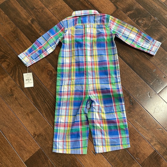 Ralph Lauren Baby Boys Classic Plaid Coverall One piece Blue Multicolor 9M NEW - Picture 7 of 10